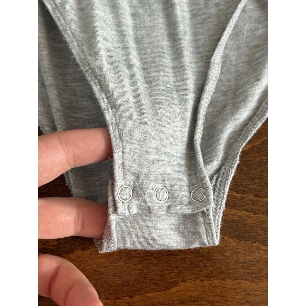 Aerie Womens Soft Stretch Size M Heathered Gray Flutter‎ Sleeve Bodysuit Ruffles - Picture 5 of 8